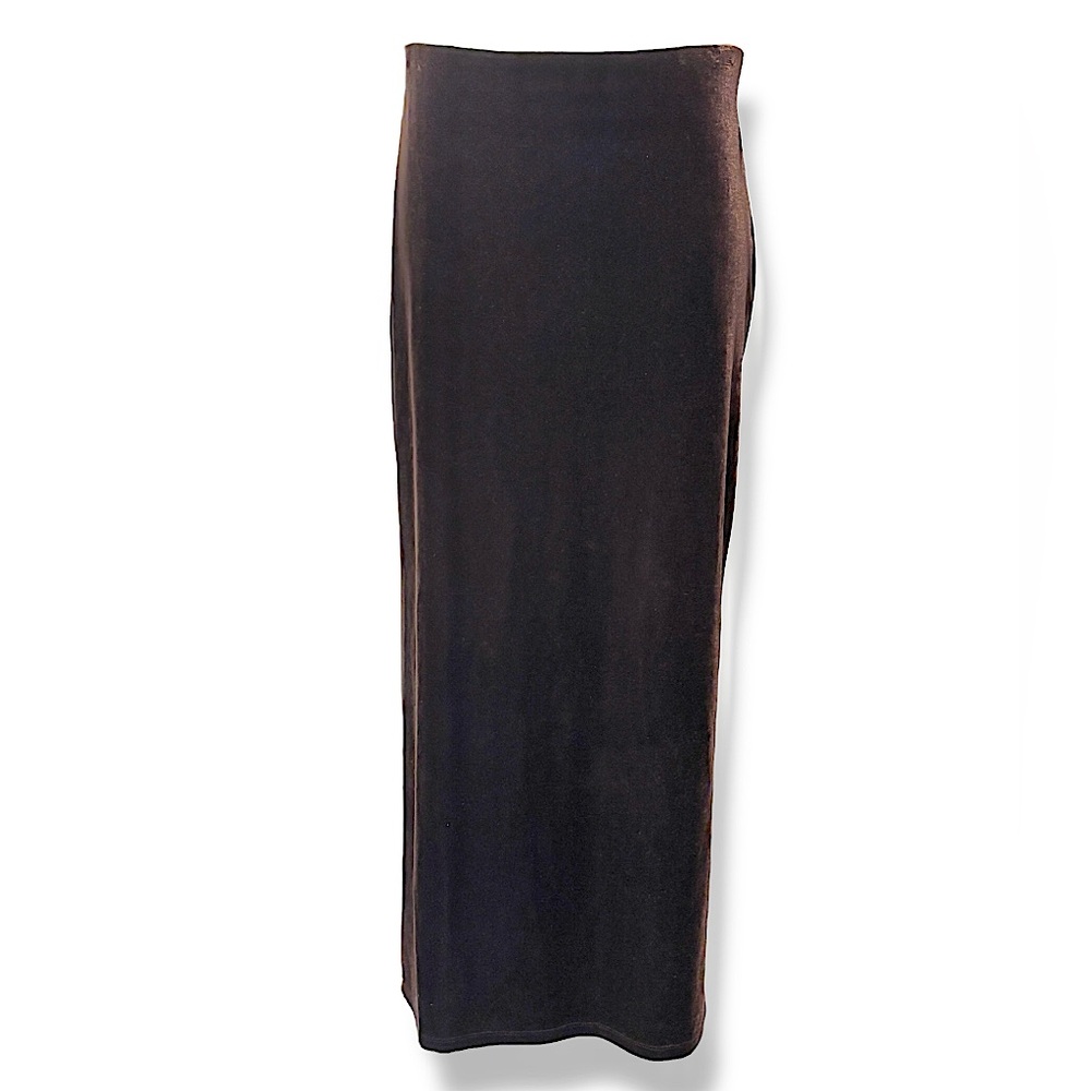 HOT KISS Dark Brown Velvet Maxi Skirt Deep Side Slits VINTAGE
